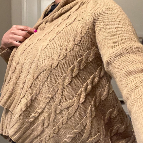 Camel Cable Knit Open Cardigan | Petite Small - Picture 8 of 15